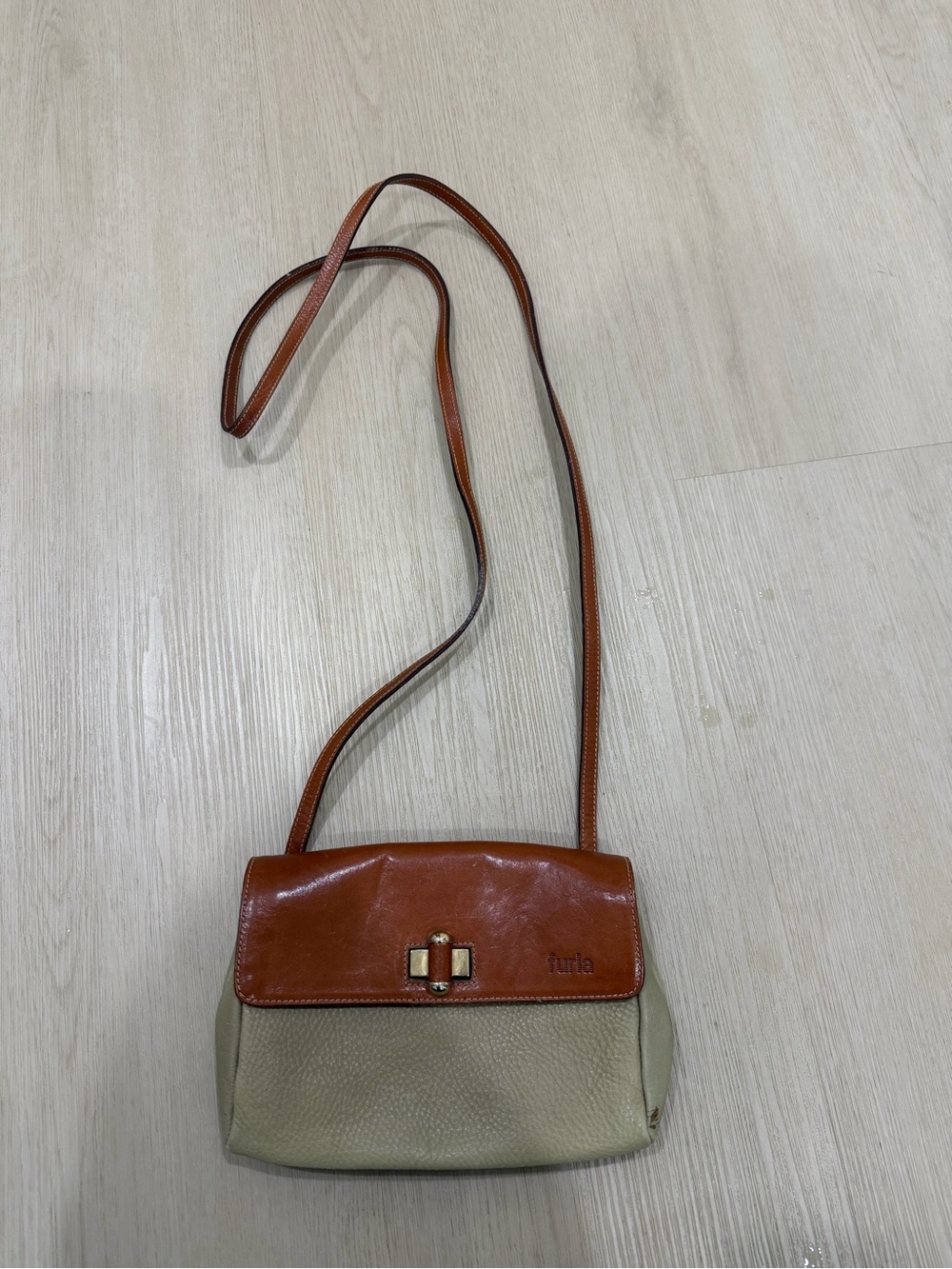Furla Two-Tone Leather Crossbody Shoulder Bag  in Brown and Beige